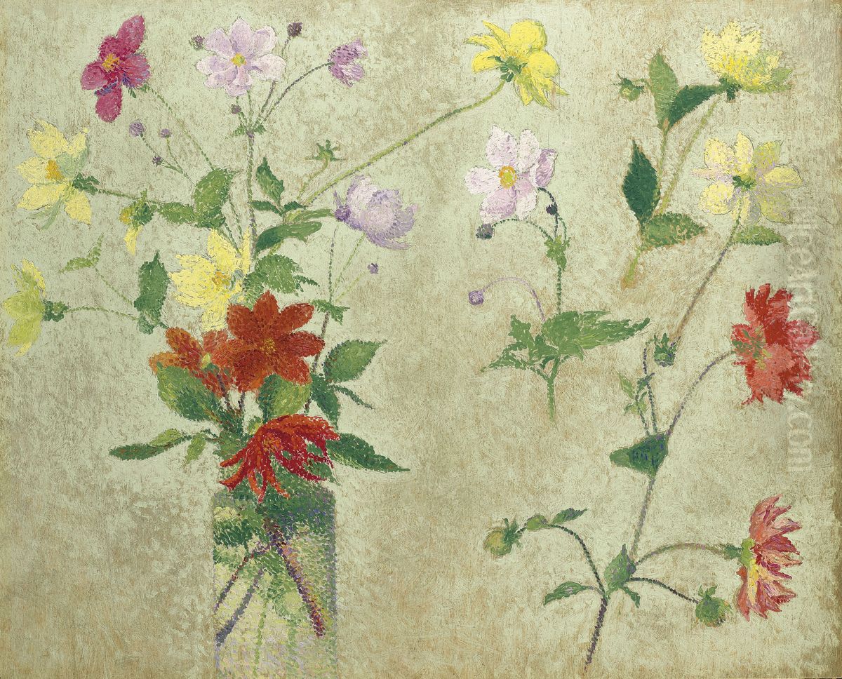 Bouquet et etude de fleurs Oil Painting by unknown