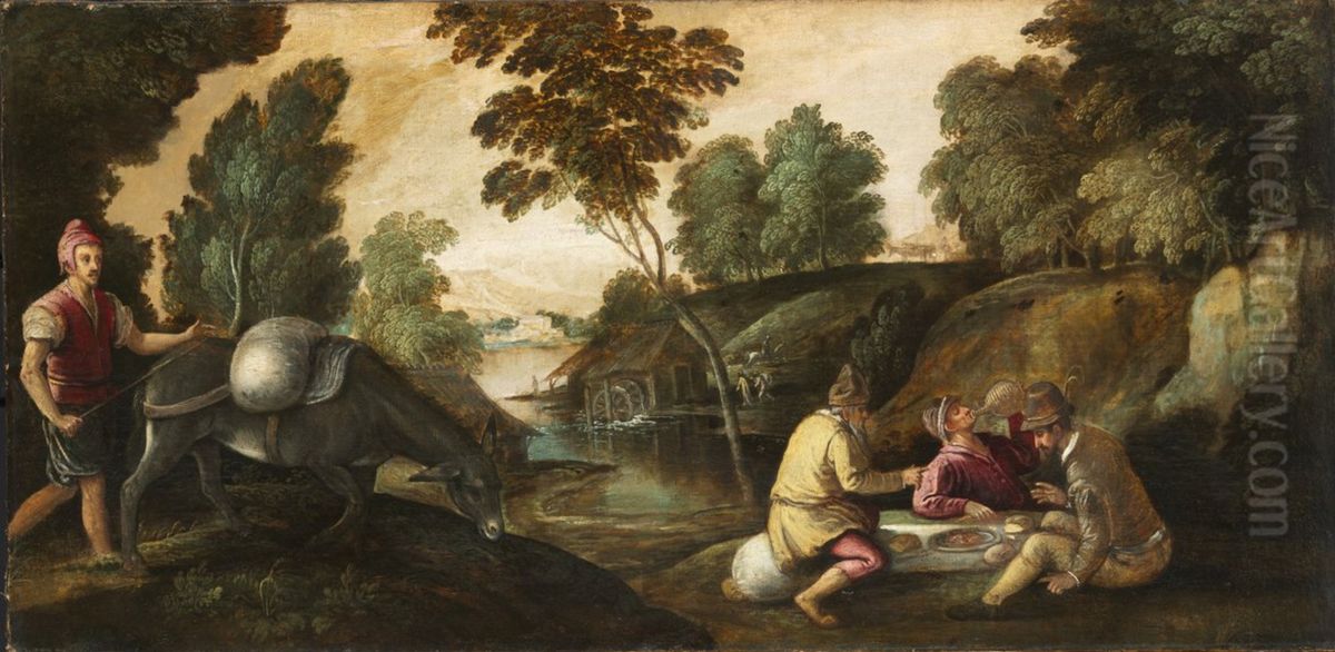 Travellers eating and resting next to a road Oil Painting by Paolo Fiammingo