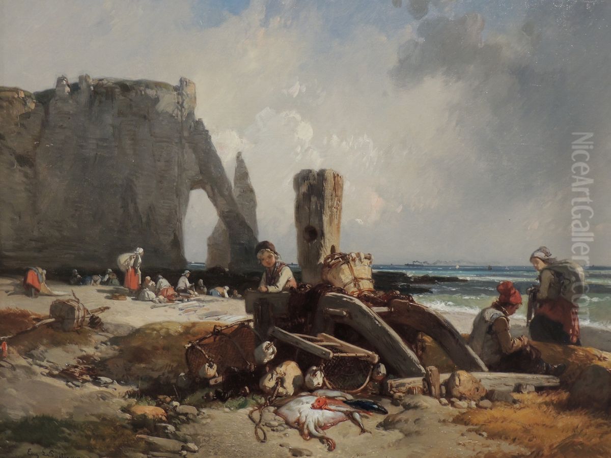 Pecheurs a Etretat Oil Painting by Eugene Le Poittevin