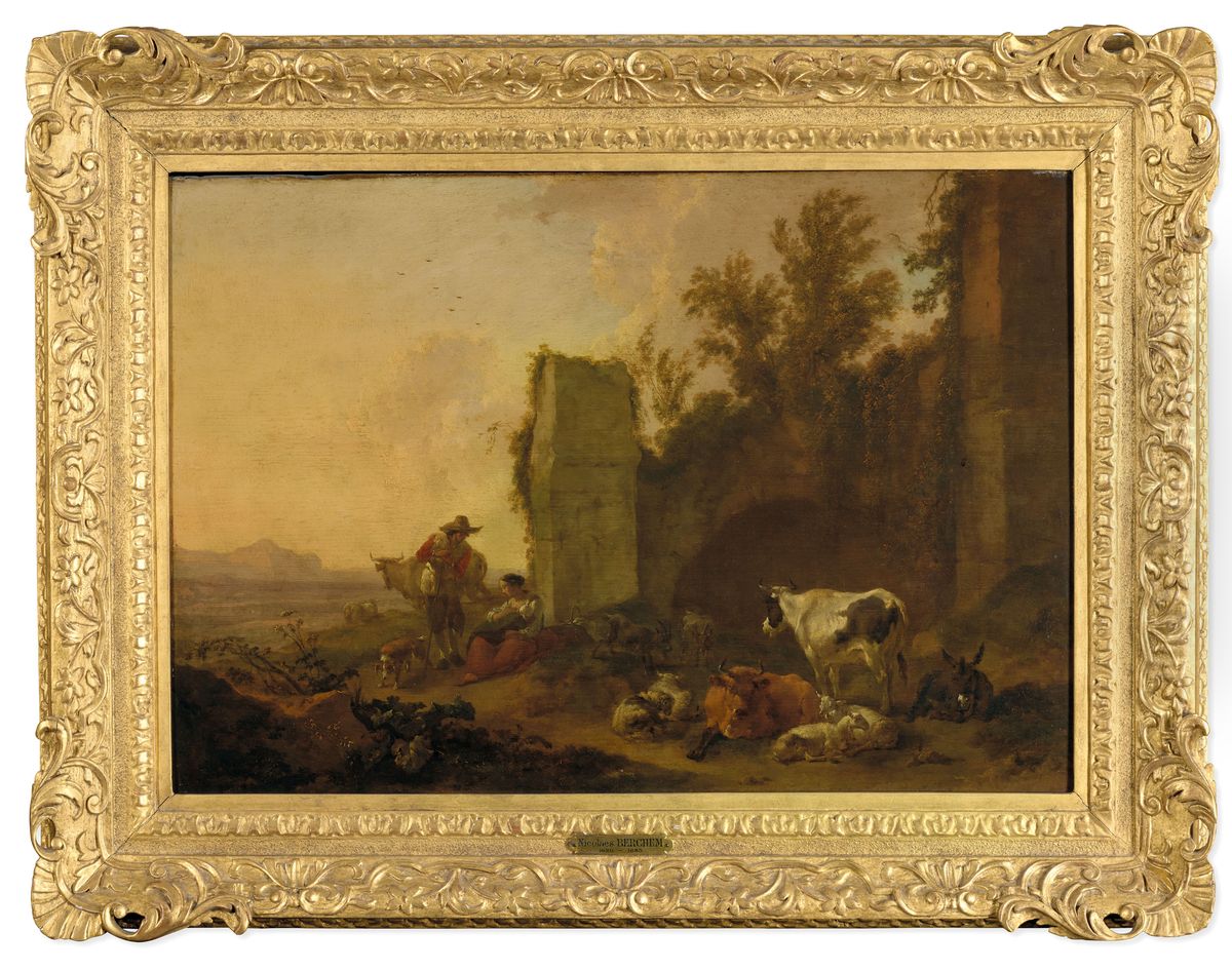 Shepherd couple in a landscape Oil Painting by Nicolaes Pieterszoon Berchem