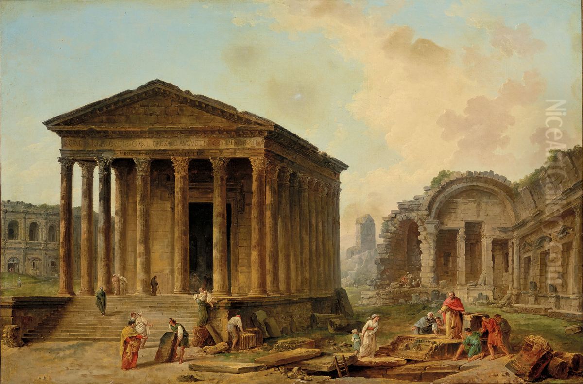 Caprice architectural avec des monuments de Nimes Oil Painting by unknown