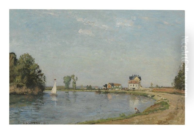 Riverside Oil Painting by Camille Pissarro