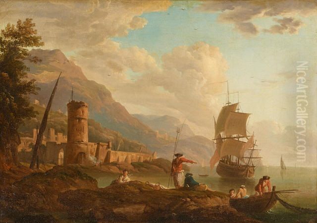 figures coming to shore Oil Painting by Adrien Manglard