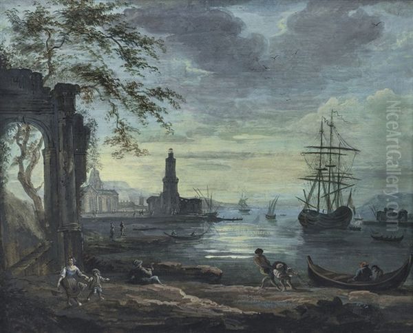 Marine with Figures Oil Painting by Adrien Manglard