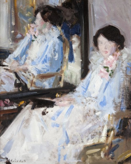 Girl in Blue (Reflections) Oil Painting by unknown