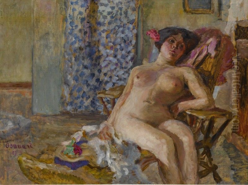 Nu assis, Fleurs dans les cheveux (Etude de nu) Oil Painting by unknown