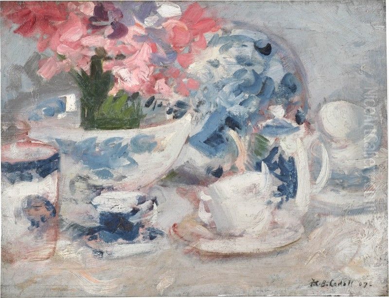 White, Pink and Blue Oil Painting by unknown