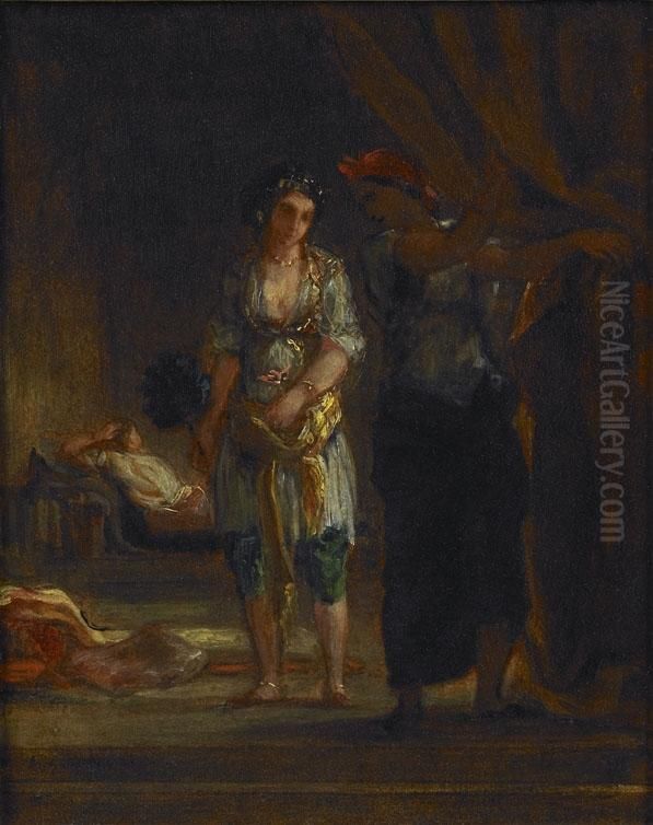 Interieur de harem a Oran Oil Painting by Eugene Delacroix
