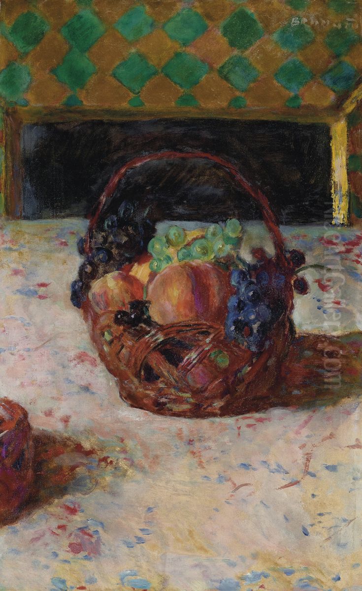 Raisins noirs et peches ou Panier de fruits Oil Painting by unknown