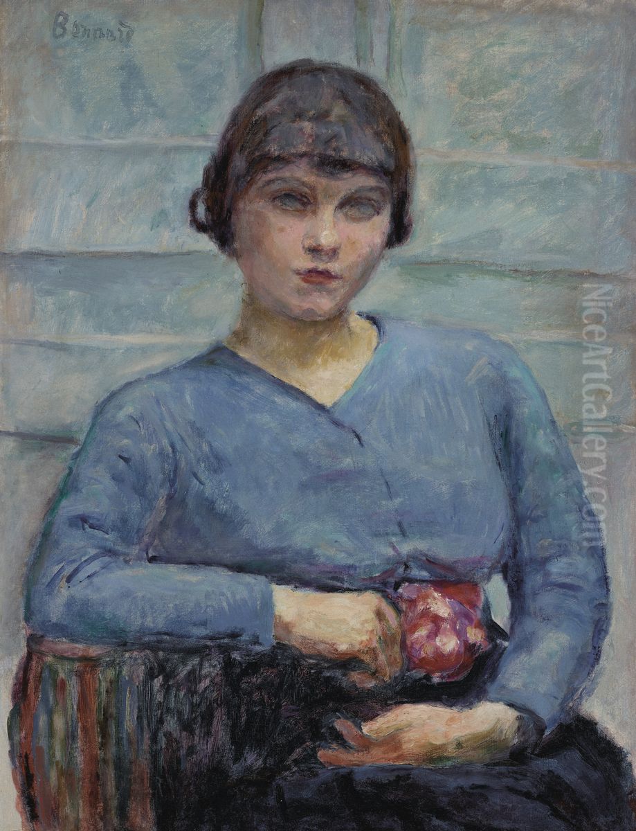 Jeune fille en bleu, a la rose Oil Painting by unknown