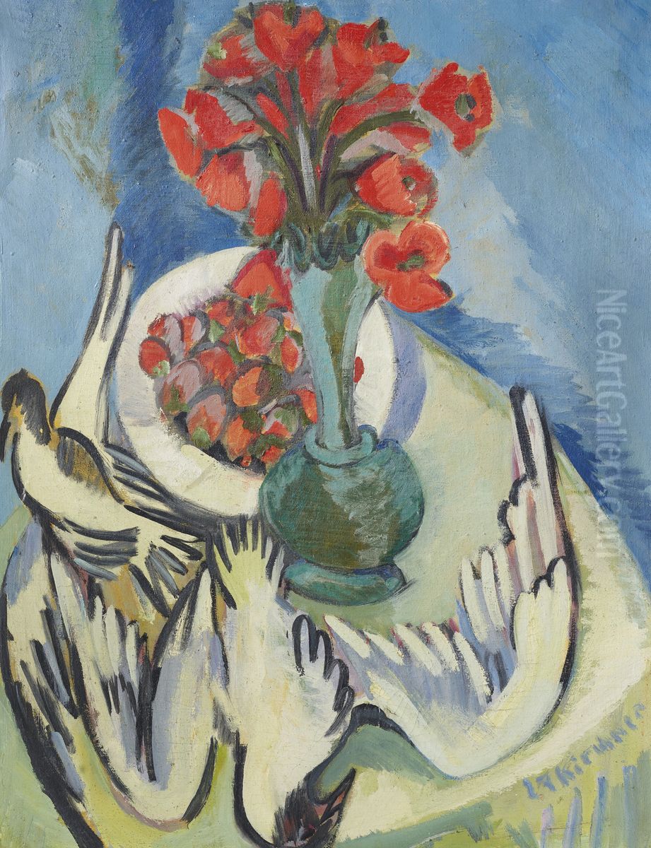 Stilleben mit Moven, Mohn und Erdbeeren Oil Painting by unknown