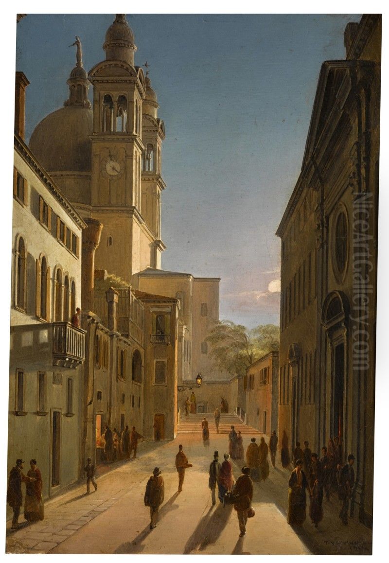 Venice, the Rio Terra Catecumeni, with Santa Maria della Salute in the Distance Oil Painting by unknown