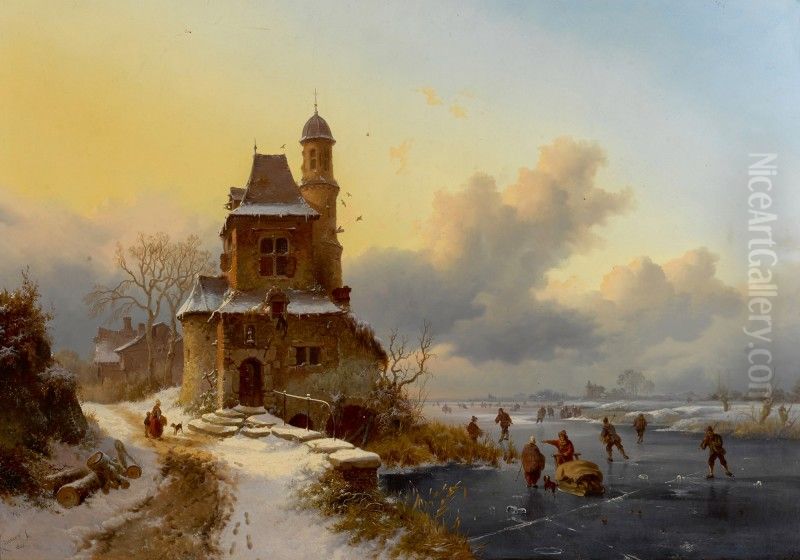 Winter Landscape with Skaters Oil Painting by unknown