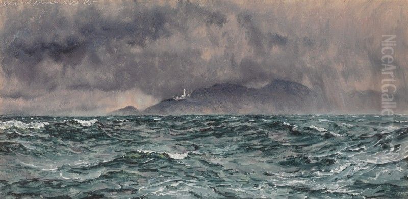 Heavy Squall off the Start Lighthouse Oil Painting by John Brett