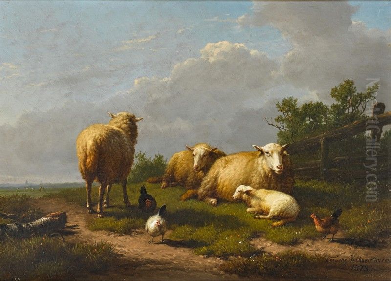Sheep and Chicken in a Landscape Oil Painting by unknown