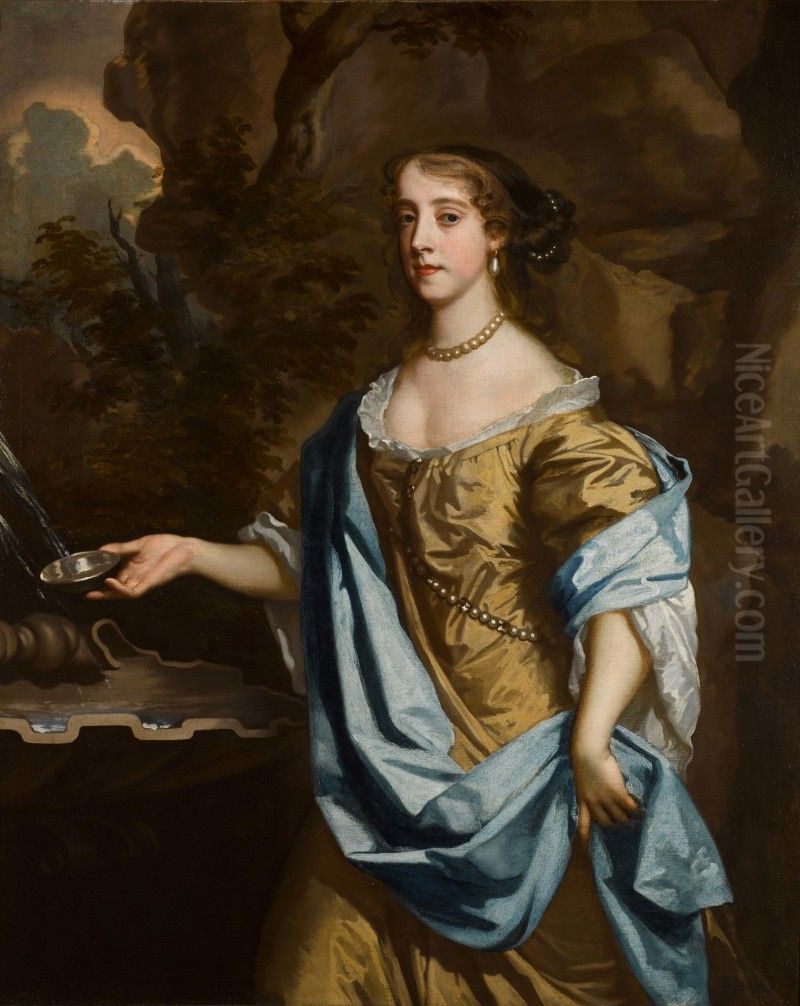 Portrait of a lady by a fountain Oil Painting by unknown
