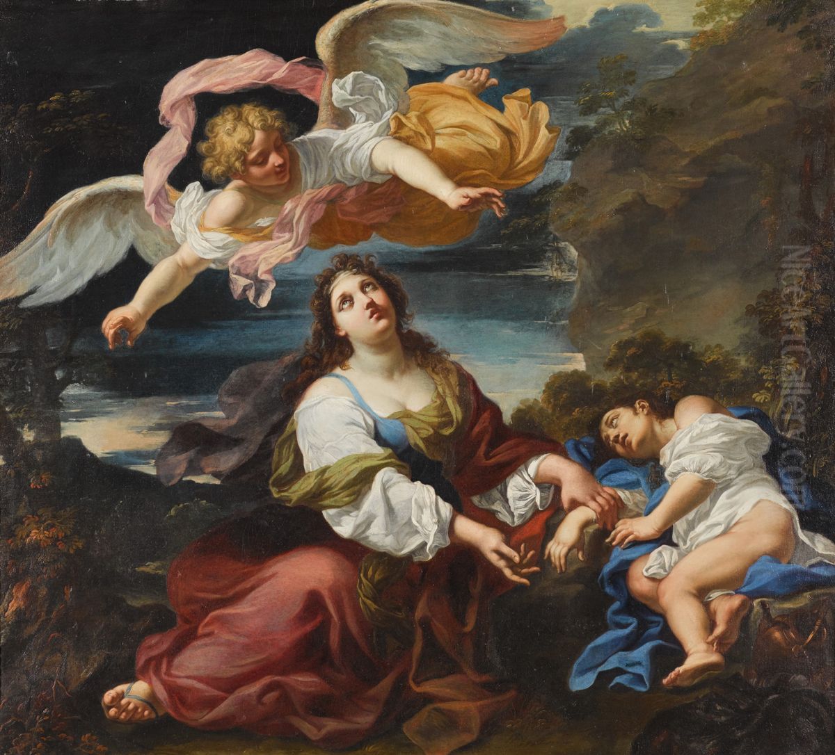 The angel appearing to Hagar and Ishmael in the desert Oil Painting by unknown