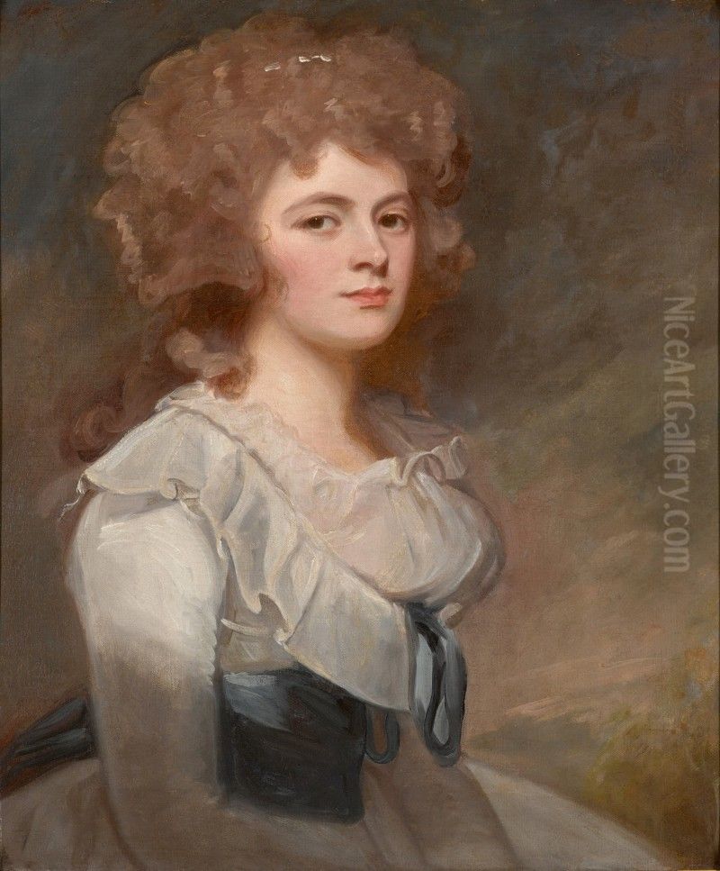 Portrait of Catherine Chichester (1765-91), half-length, wearing a white dress with a blue sash Oil Painting by unknown