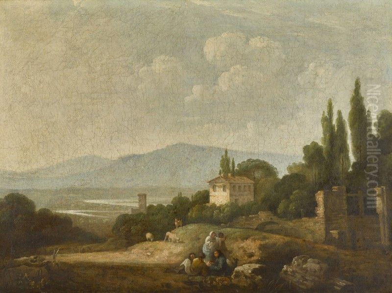 A view over Villa Madama, Rome, and surrounding countryside Oil Painting by unknown