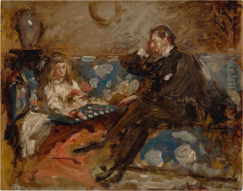 HUGH HAMMERSLEY AND HIS DAUGHTER EVE Oil Painting by unknown