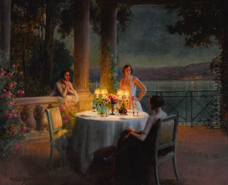 A CANDLELIT DINNER Oil Painting by Delphin Enjolras