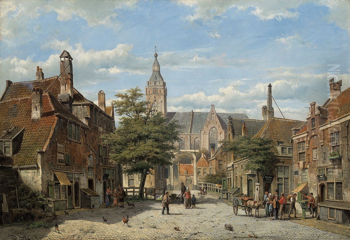 A view of the Hoogstraat towards the village church, Abcoude Oil Painting by unknown