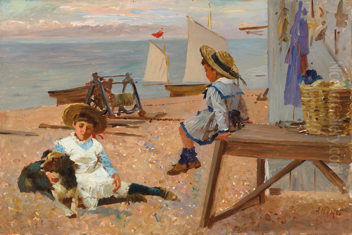 A summer's day on the beach Oil Painting by unknown