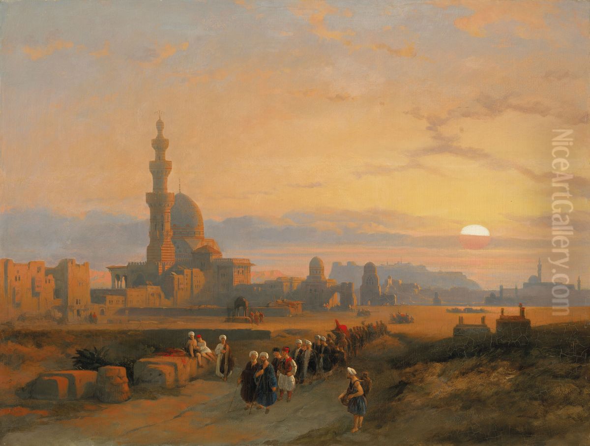 Procession before the tombs of the Caliphs, Grand Cairo Oil Painting by unknown