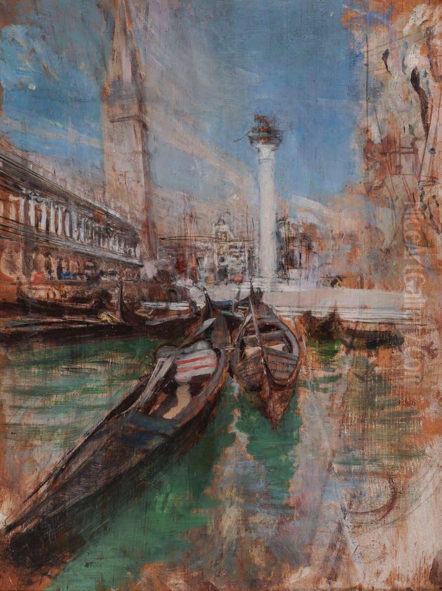 Gondolas in front of Saint Mark's Square Oil Painting by Giovanni Boldini