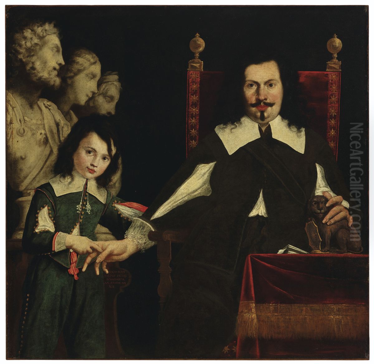 Portrait of Pietro Bombarda and his son, Antonio, three-quarter-length Oil Painting by unknown