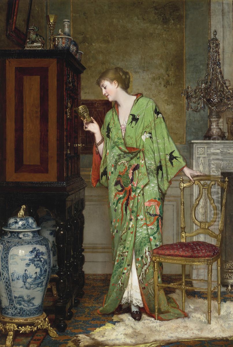 La collectionneuse au kimono vert Oil Painting by unknown