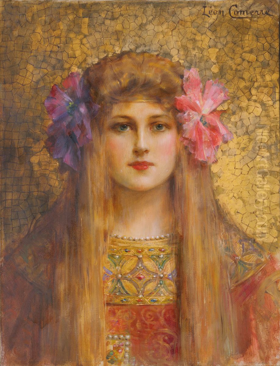 Portrait de Femme au turban fleuri Oil Painting by Leon Comerre