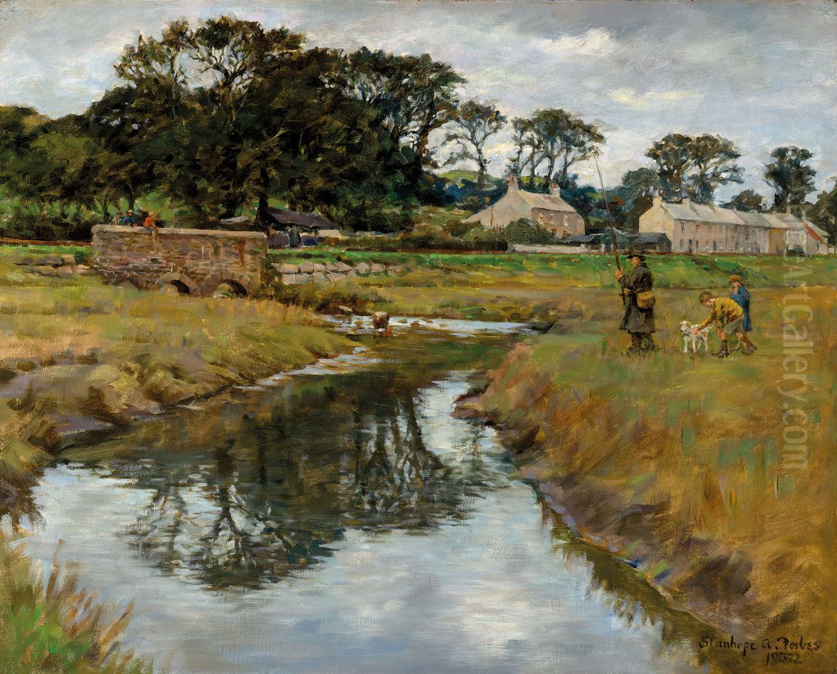 Where the river bends Oil Painting by Stanhope Alexander Forbes