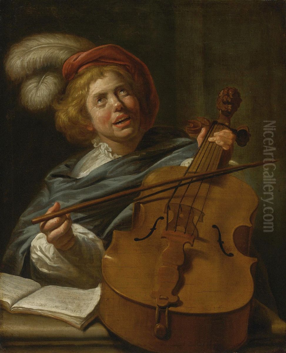Cello player Oil Painting by Judith Leysterand workshop