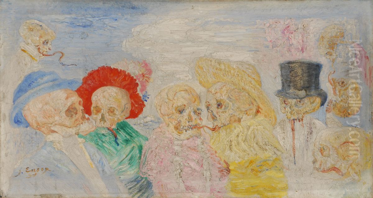 Skeletons in Fancy Dress Oil Painting by James Ensor