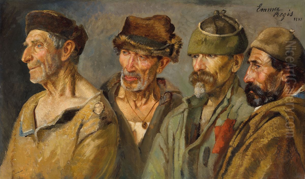 A study of four peasants Oil Painting by Emma Regis