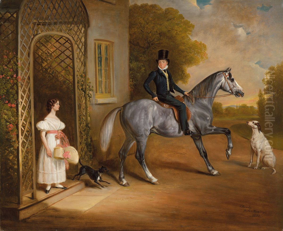 Master John Marriott on a grey horse, with his sister Annis and their dogs outside the Elms, Cropwell Butler Oil Painting by John Ferneley