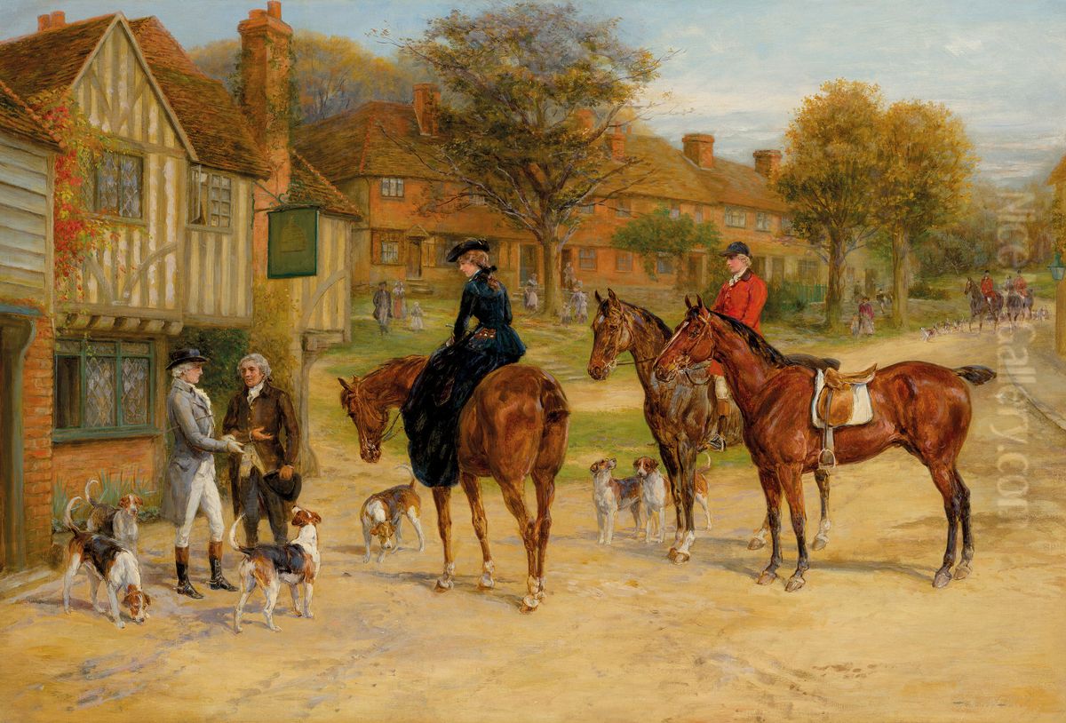 Meet at the inn Oil Painting by Heywood Hardy