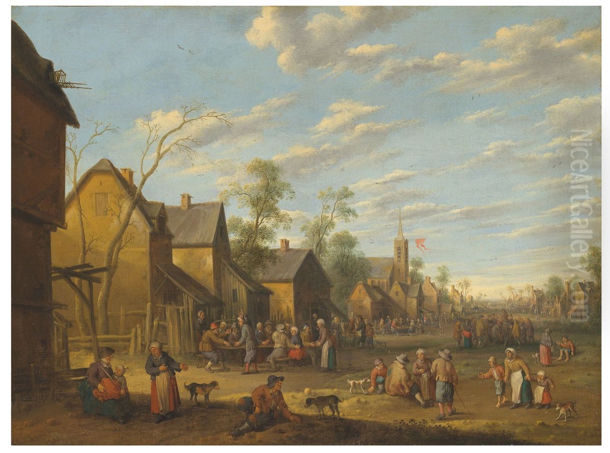 A village with peasants merrymaking outside a tavern Oil Painting by Joost Cornelisz Droochsloot