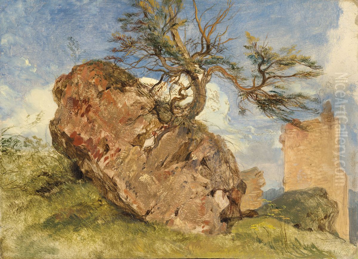 Study of a rock and a tree Oil Painting by Sir Edwin Henry Landseer