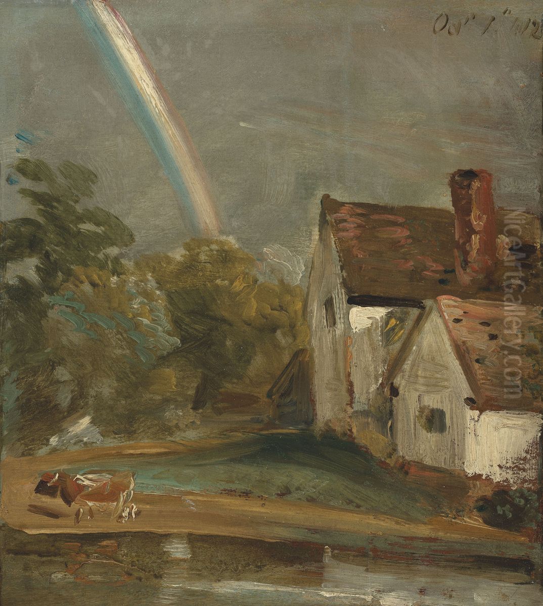 Willy Lott's cottage with a rainbow Oil Painting by John Constable