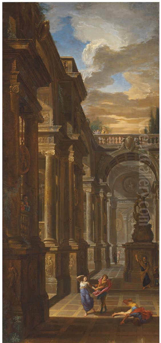 An architectural capriccio with Death of Ananias Oil Painting by Giovanni Paolo Panini