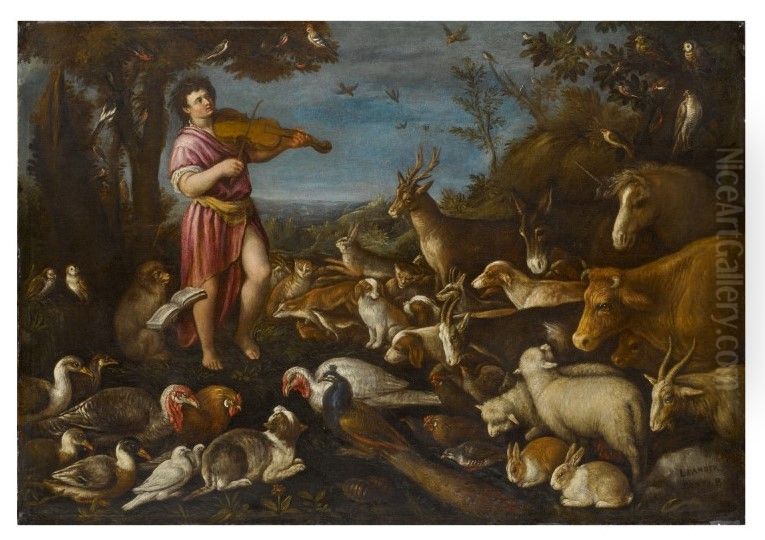 Orpheus Charming The Animals Oil Painting by Leandro Bassano