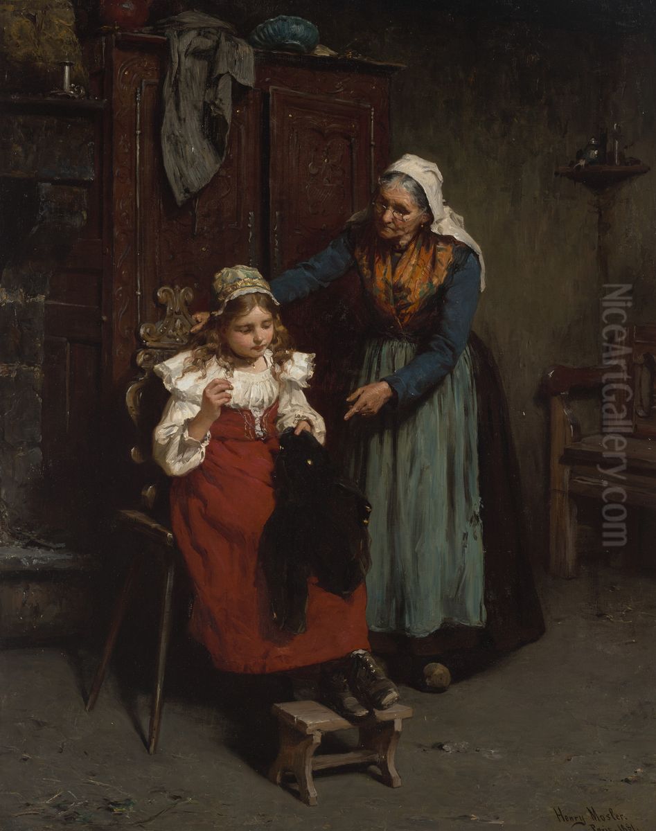 The Sewing Lesson Oil Painting by Henry Mosler
