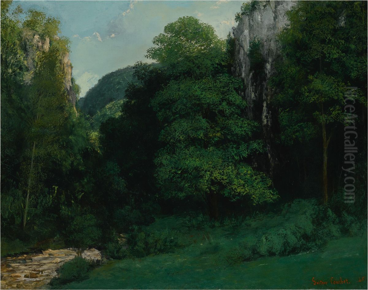 PAYSAGE FRANC-COMTOIS OR LE VALLON VERT Oil Painting by Gustave Courbet