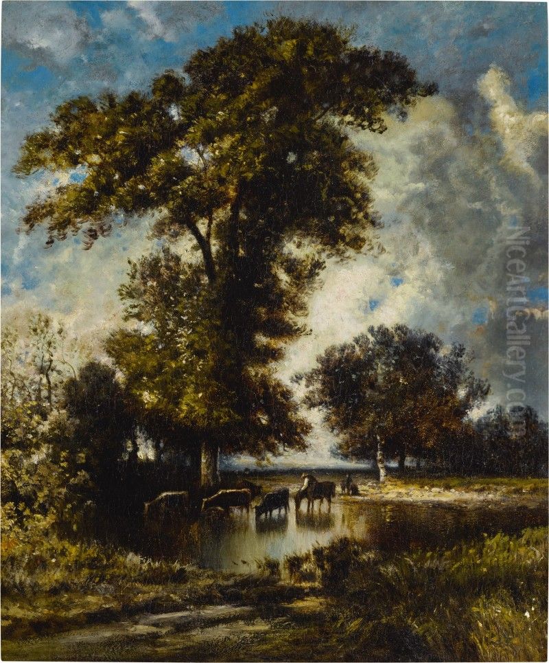 WATERING THE HERD Oil Painting by Jules Dupre