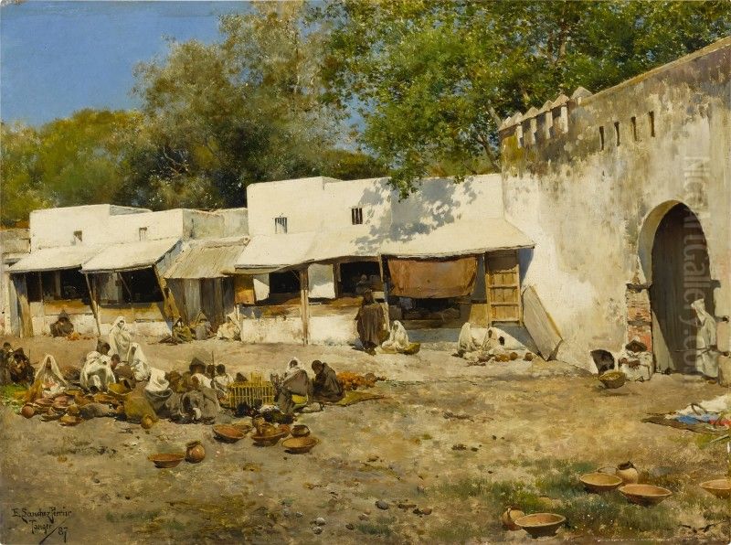 MARKETPLACE IN TANGIERS Oil Painting by Emilio Sanchez-Perrier