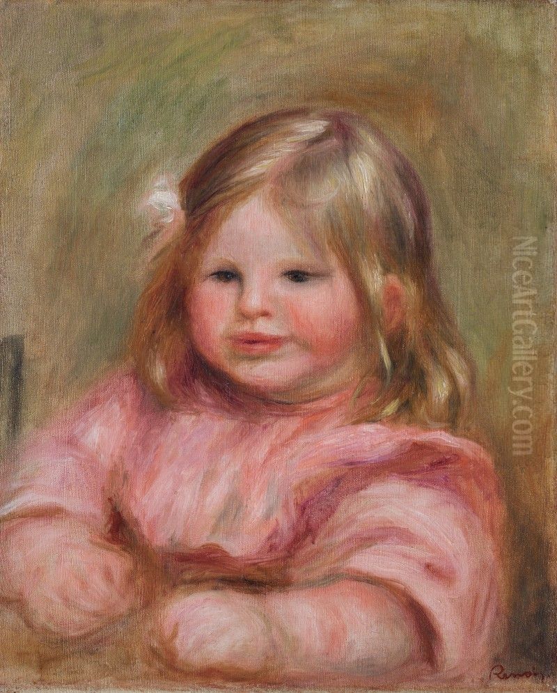 Coco on a pink background Oil Painting by Pierre Auguste Renoir