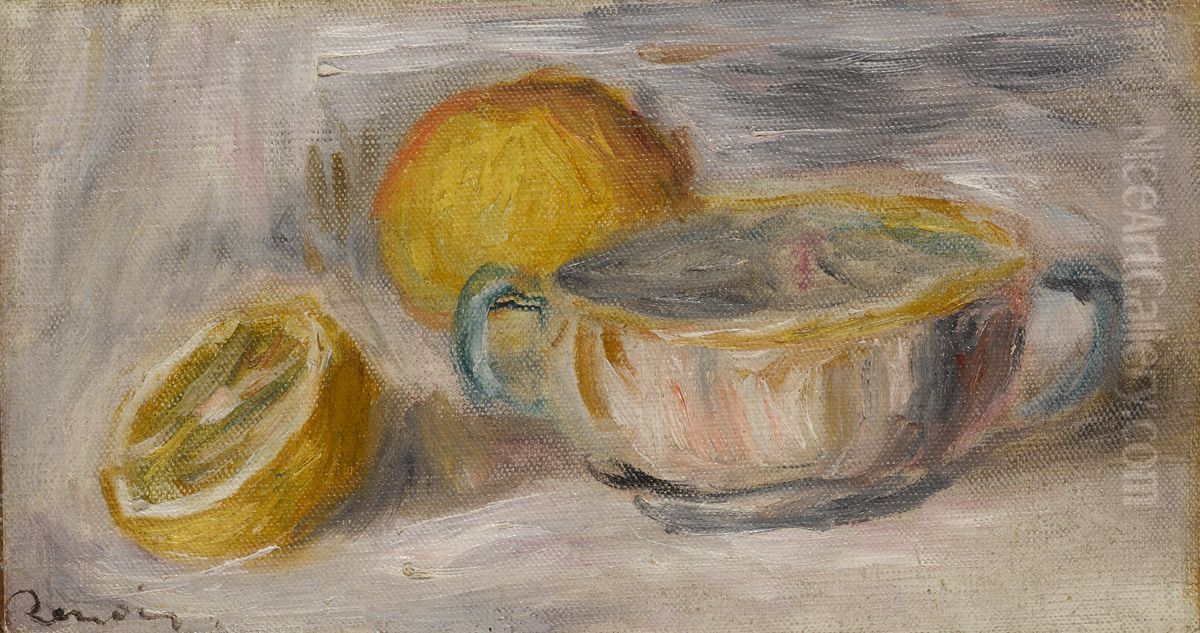 LA TASSE ET LES CITRONS (NATURE MORTE AUX CITRONS) Oil Painting by Pierre Auguste Renoir