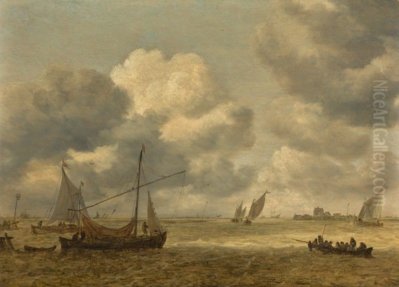COASTAL SCENE WITH SMALL VESSELS IN A CHOPPY SEA Oil Painting by Jan van Goyen